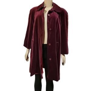 Komitor Women’s Size 8 Coat Jacket Vintage Burgundy Red Velvet Swing  Buttons #4